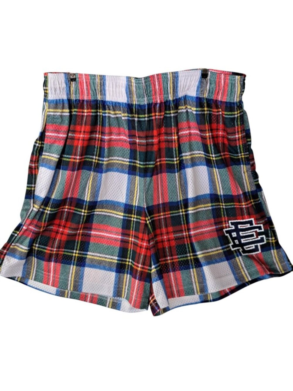 Eric Emanuel Plaid Mesh Athletic Shorts with Blue Double E Size 2XL
